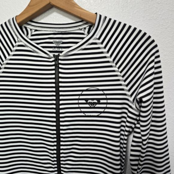 Roxy Long Sleeve Crewneck Full Zip Striped Rash Guard Surf Swim Beach Medium - Picture 4 of 4